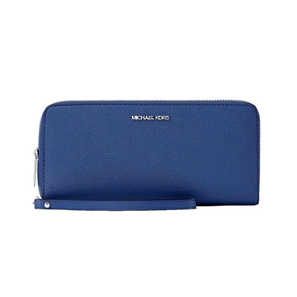 New Michael Kors Jet Set Large Travel Continental Wallet Leather Galaxy Blue